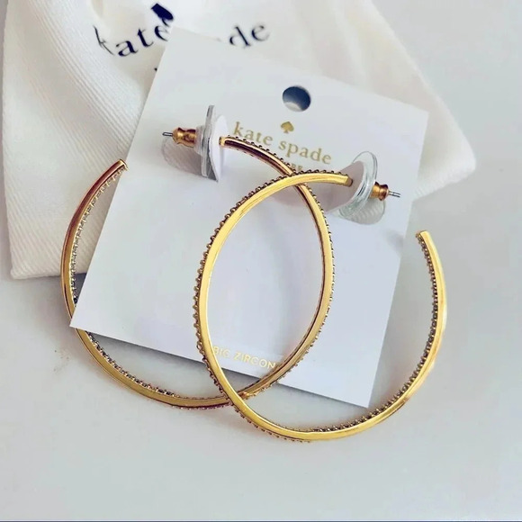 NWT Kate Spade Save The Date CZ Gold Hoop Earrings - Picture 2 of 7